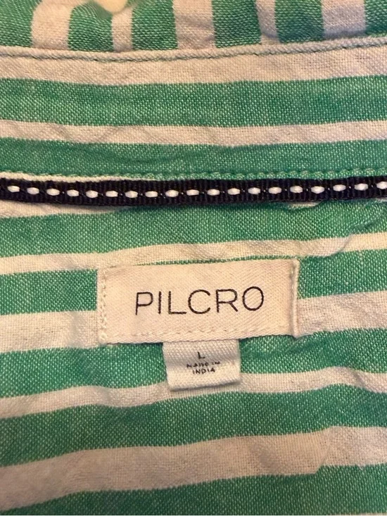 Pilcro Striped Button Down Shirt L Green White Cotton Long Sleeve - Picture 9 of 9
